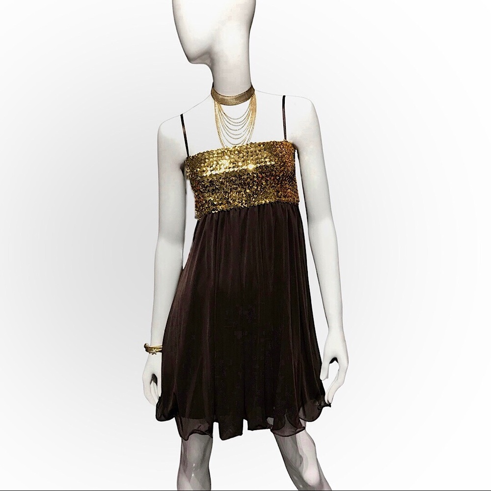 Ruby Rox Babydoll Mini Dress with Ruffles and Gold Sequins - Picture 6 of 6